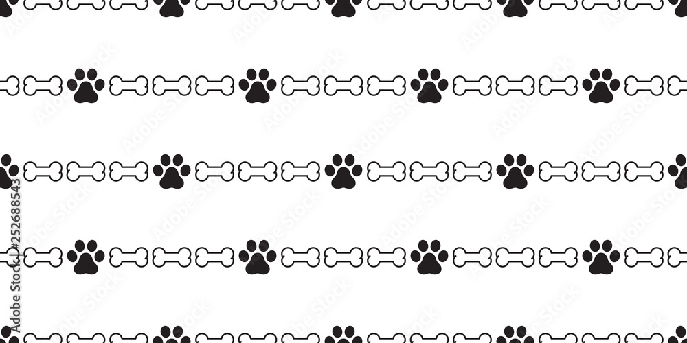Dog bone Paw seamless pattern vector footprint isolated french bulldog cartoon scarf repeat wallpaper tile background illustration doodle