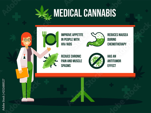 Colourful illustration of the medicinal properties of cannabis