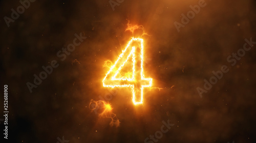 Realistic fire countdown with smoke and cloud. The fire counts from ten to zero. Abstract epic counter 3d illustration. Number 4