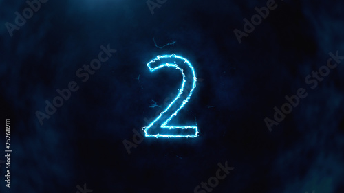 Electric and Futuristic 3D Illustration counter counting down from ten to zero. Big Numbers with fog and cloud. Number 2 photo