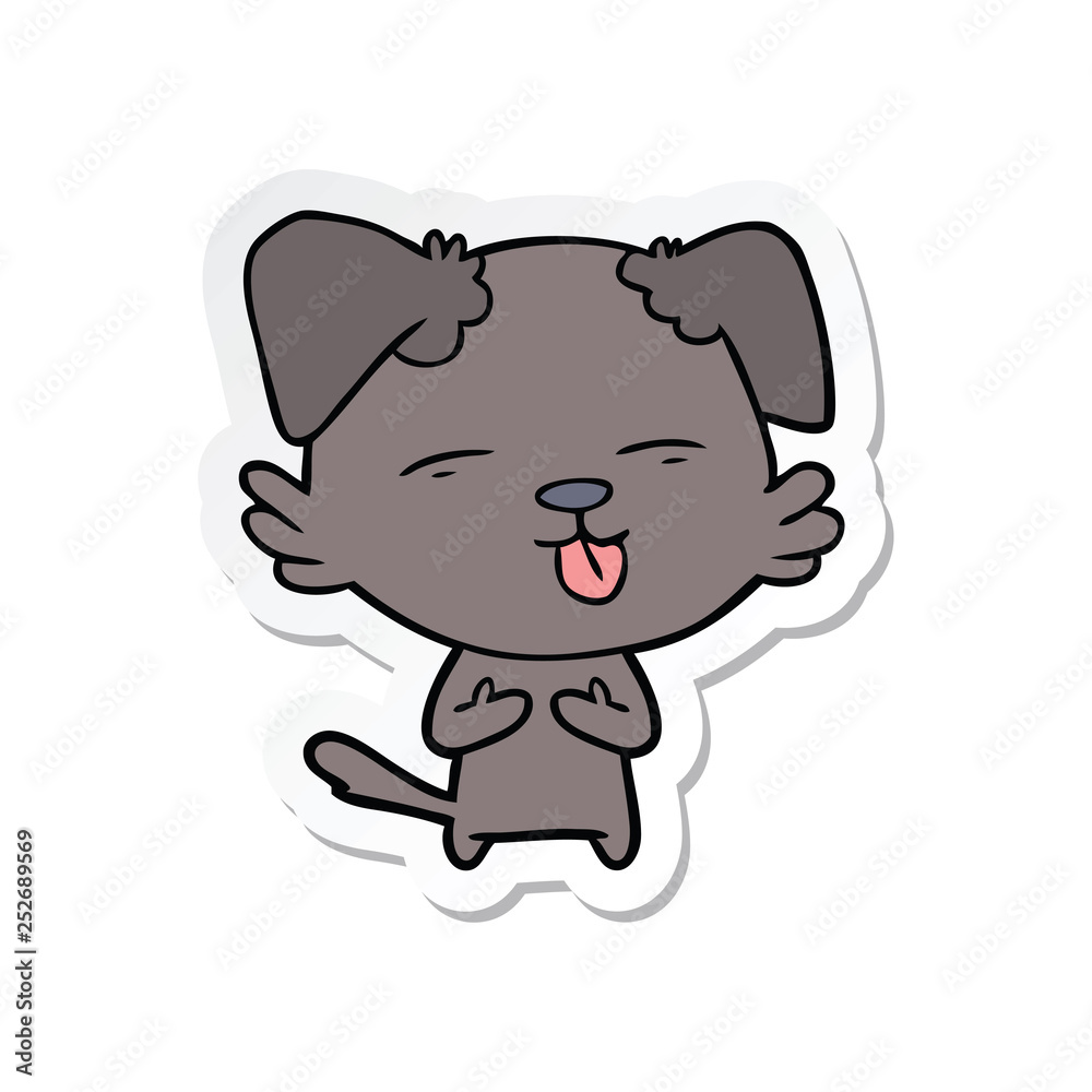sticker of a cartoon dog sticking out tongue sticker of a cartoon dog sticking out tongue