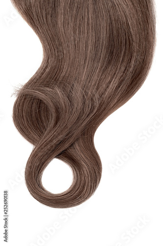 Long beautiful brown hair in shape of numeral eight, isolated on white background