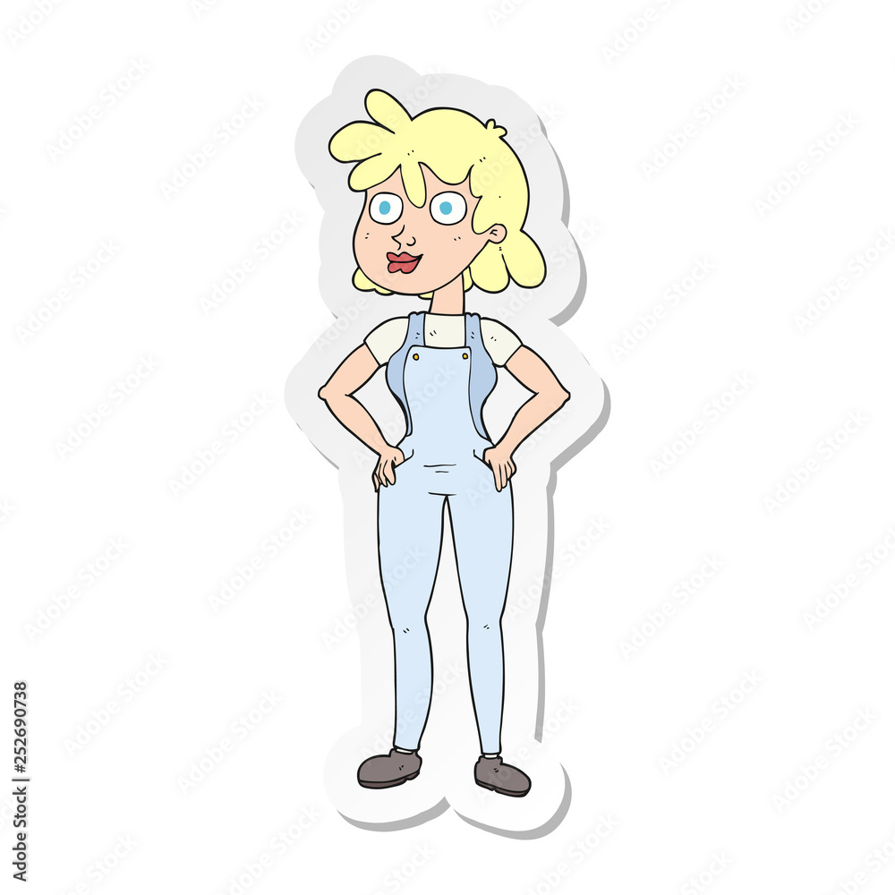sticker of a cartoon farmer girl sticker of a cartoon farmer girl