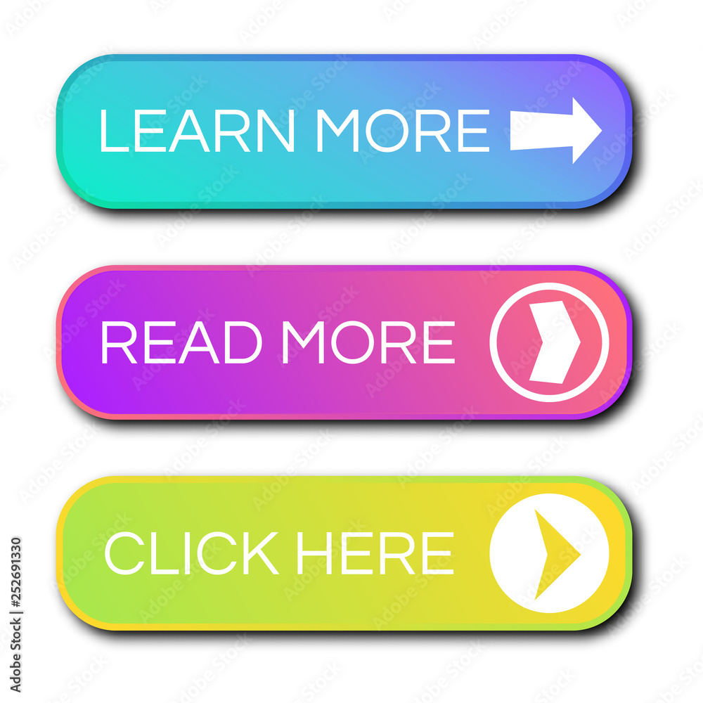 Set of three modern gradient buttons with shadows Set of three modern gradient buttons with shadows