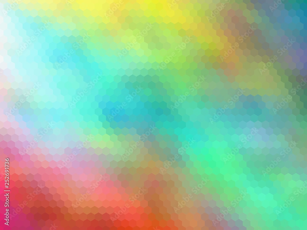 Multicolor hexagonally pixeled background. Modern, bright rainbow colors