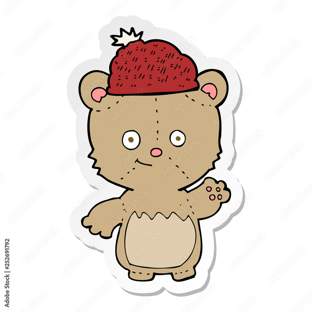 sticker of a cartoon bear in hat sticker of a cartoon bear in hat