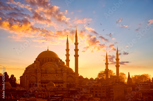 Suleymaniye mosque at sunset in Istanbul, Turkey photo