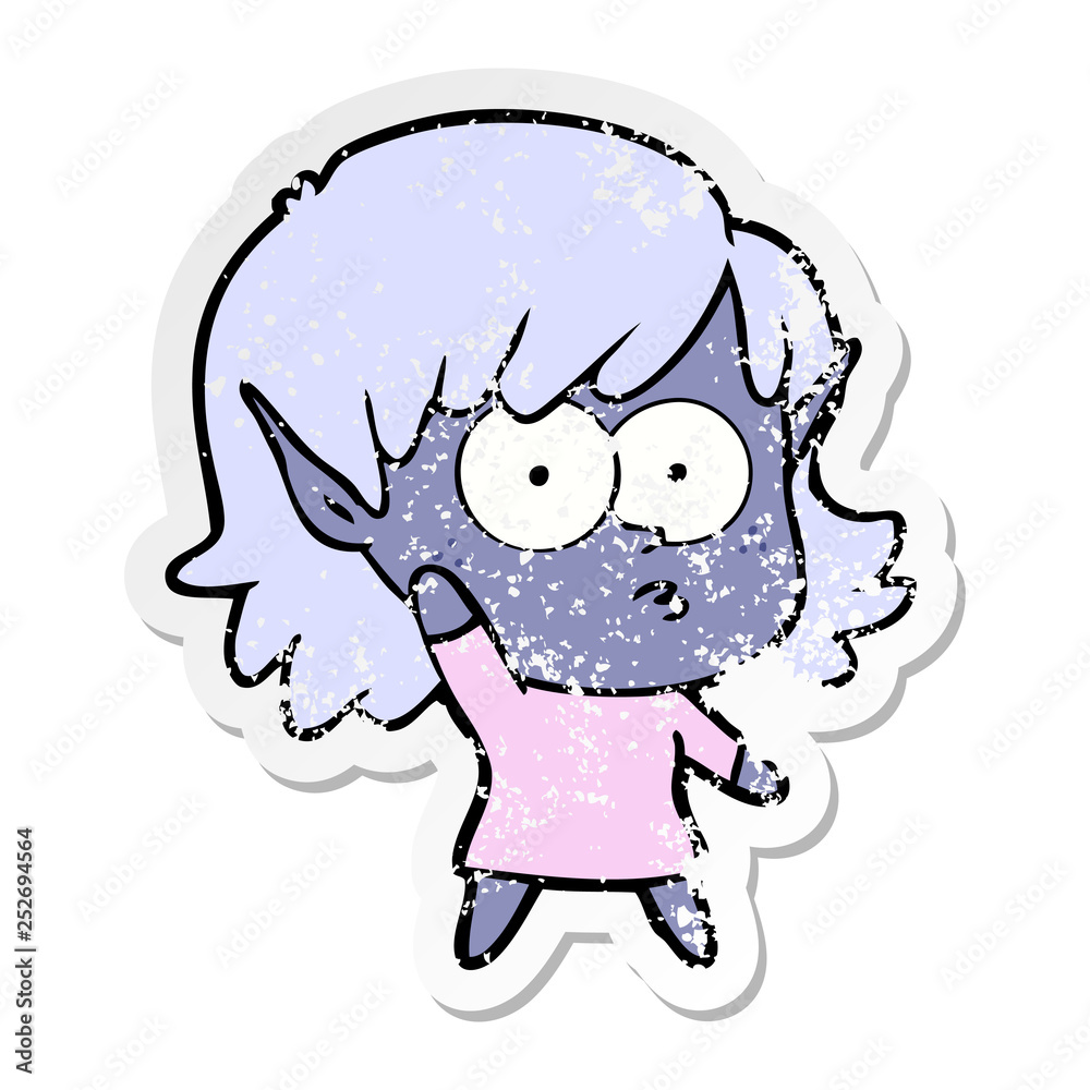 Fototapeta premium distressed sticker of a cartoon elf girl waving