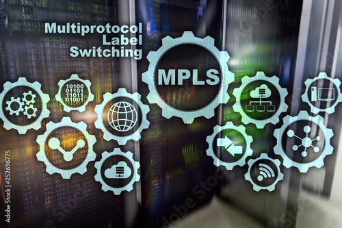 MPLS. Multiprotocol Label Switching. Routing Telecommunications Networks Concept on virtual screen. photo