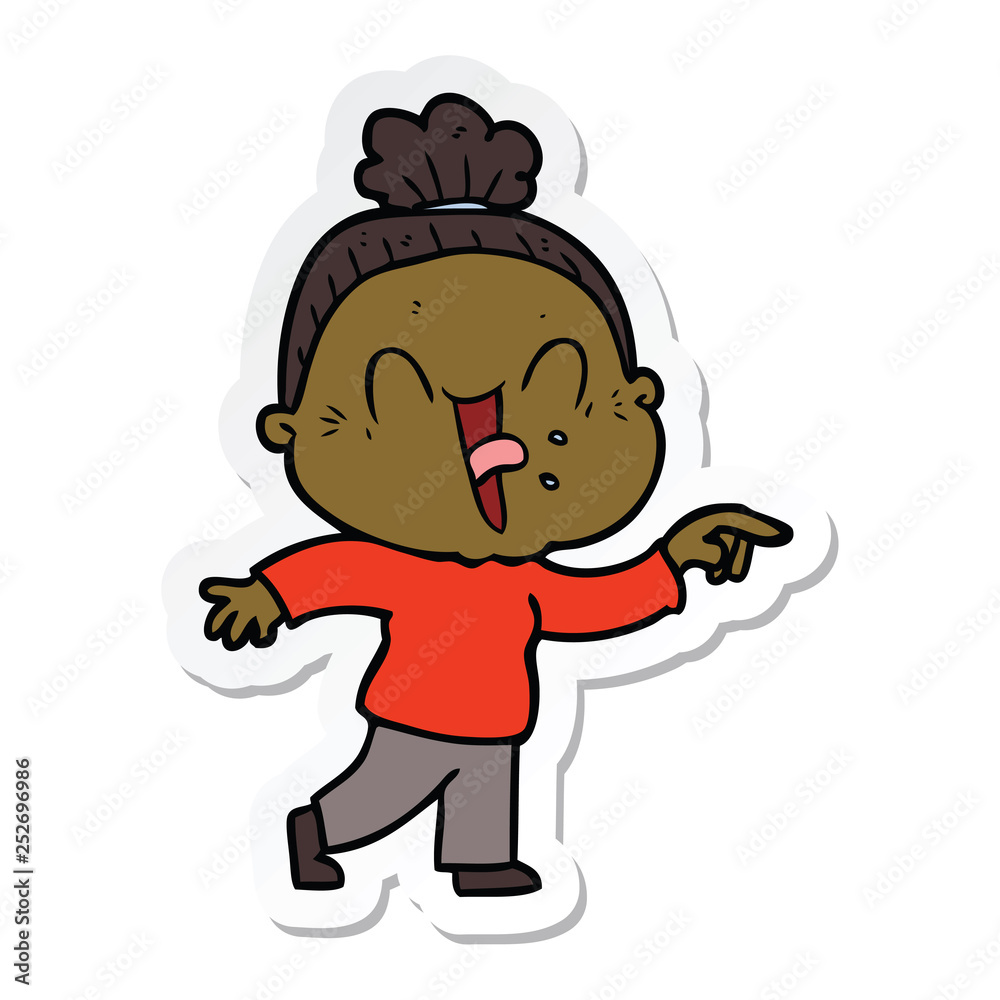 sticker of a cartoon happy old woman