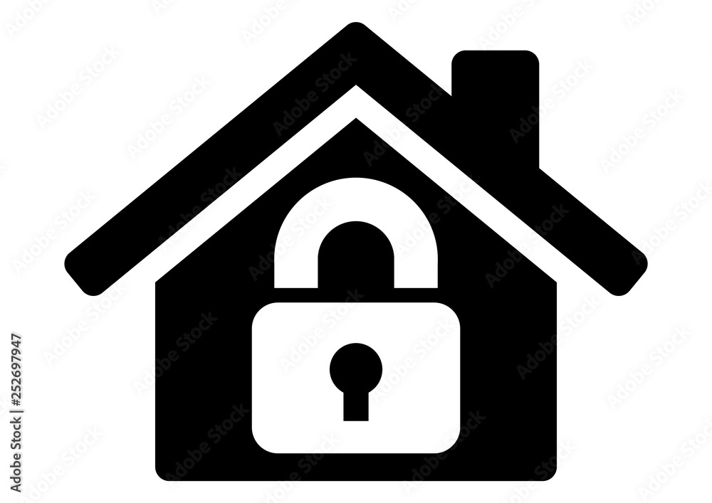 gz350 GrafikZeichnung - german: Intelligente Haussicherheit - Vorhängeschloß, Bügelschloss / english: smart home security - locked house - padlock icon - simple template - DIN A2, A3, A4 - g7284 gz350 GrafikZeichnung - german: Intelligente Haussicherheit - Vorhängeschloß, Bügelschloss / english: smart home security - locked house - padlock icon - simple template - DIN A2, A3, A4 - g7284