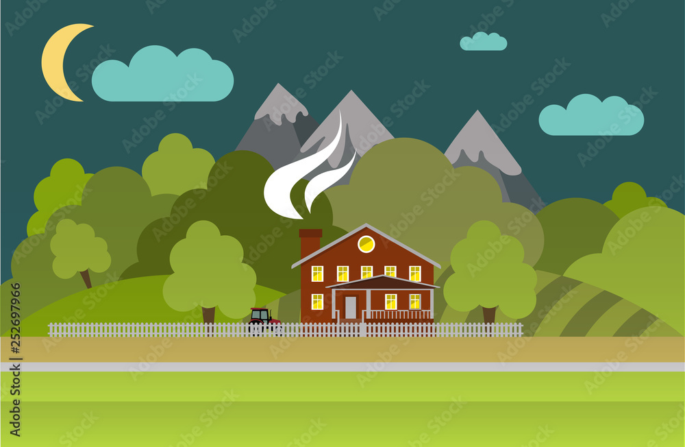 Vector illustration of house on nature in flat style.
