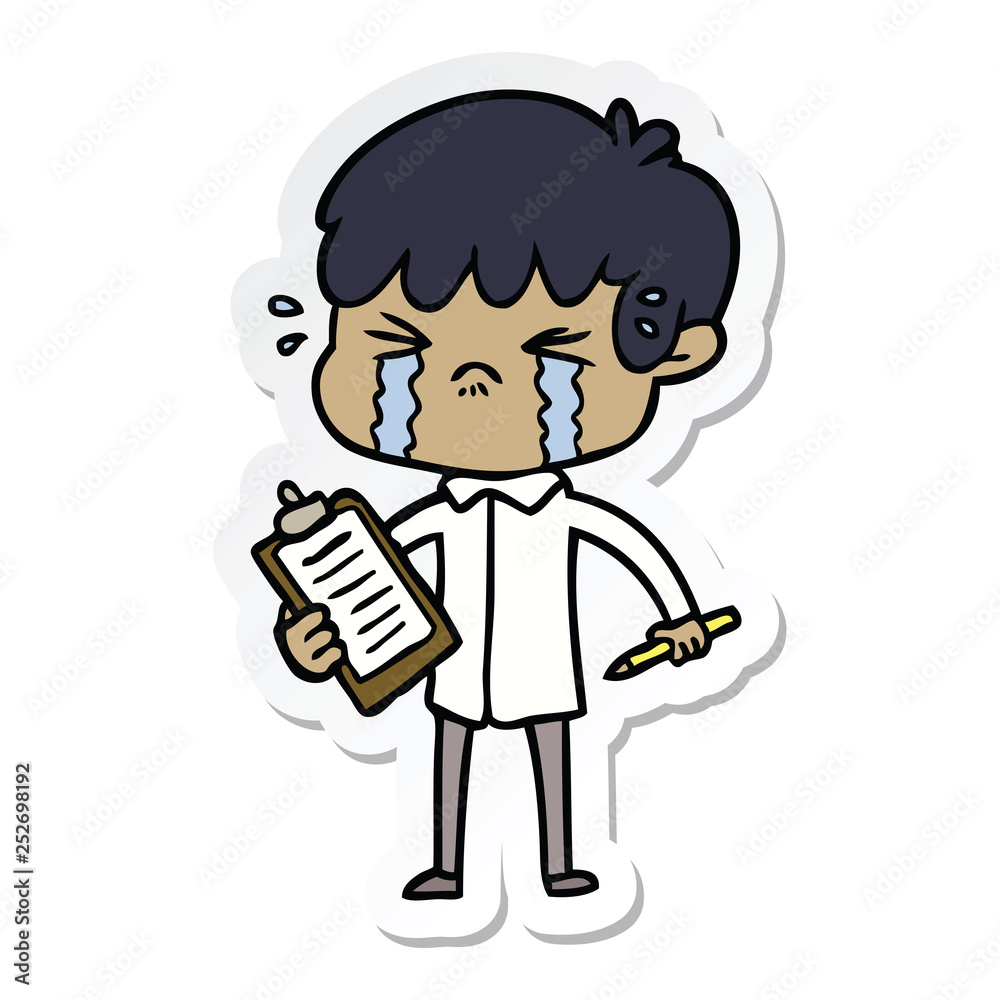 sticker of a cartoon boy crying sticker of a cartoon boy crying
