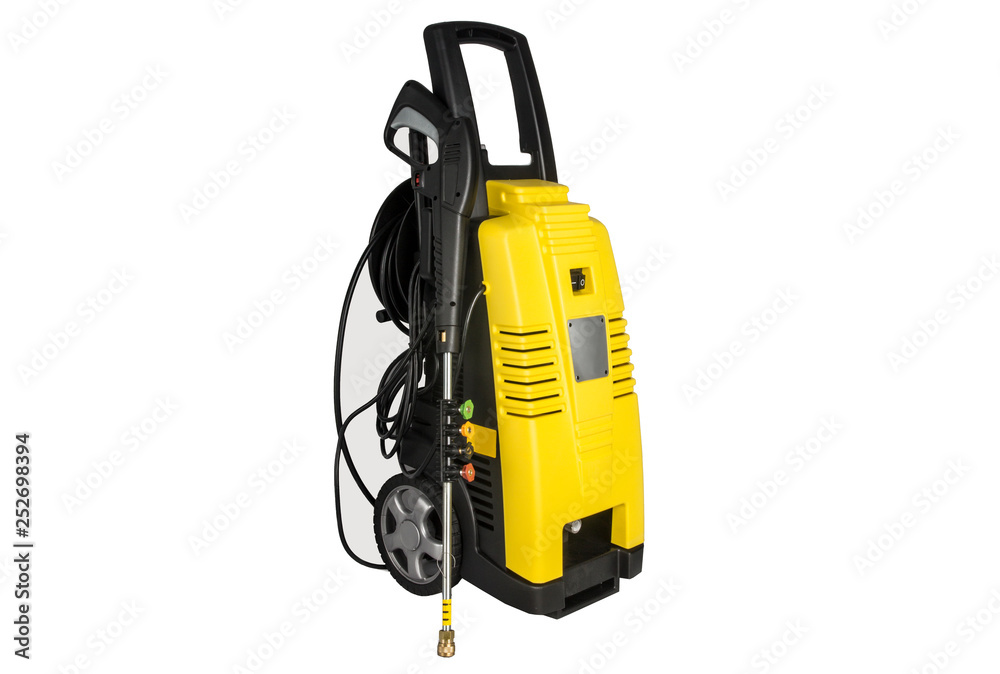 Yellow pressure washer - white background, isolatet. Jet washer 