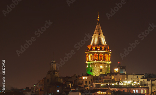 Night view Galata Tower İstanbul cityscape in Turkey, Touristic famous architecture place night scene in Karakoy or beyoglu district in İstanbul