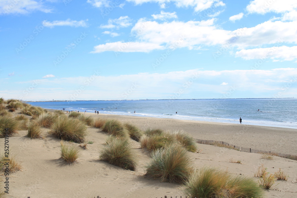 Natural and wild beach with a beautiful and vast area of dunes, Camargue region in the South of Montpellier, France Natural and wild beach with a beautiful and vast area of dunes, Camargue region in the South of Montpellier, France