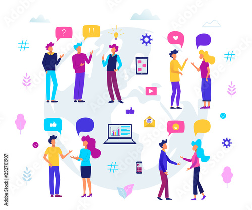 People with speech bubbles. People chatting. Communication concept vector illustration.Business people group.