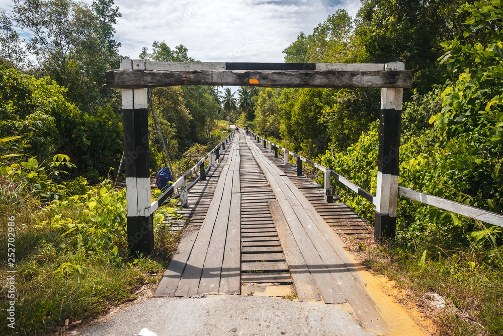 BORNEO / SARAWAK / MALAYSIA / JUNE 2014: Wooden bridge crossing the forest