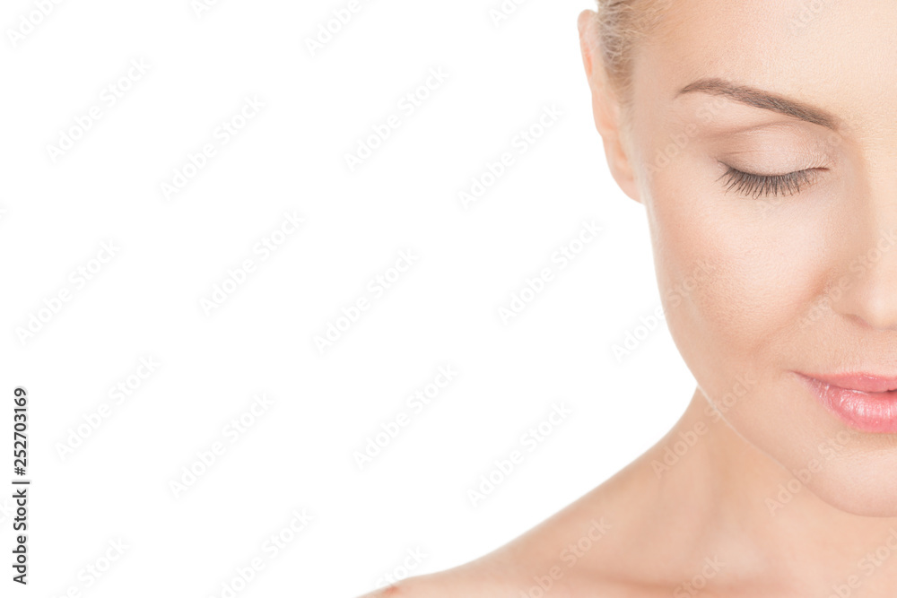 Naturally beautiful. Cropped closeup portrait of a beautiful mature woman smiling with her eyes closed Naturally beautiful. Cropped closeup portrait of a beautiful mature woman smiling with her eyes closed
