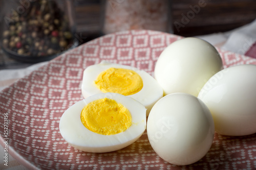 Hard boiled eggs on plate