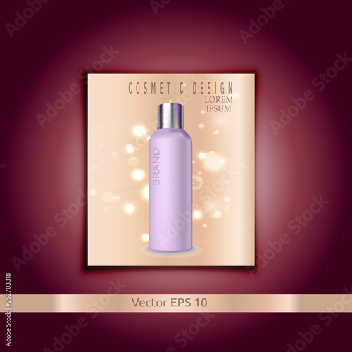 Ready vector poster - plastic bottle for lotion or tonic. Stylish vector collection of premium luxury cosmetics. Natural, organic cosmetics - beauty and health