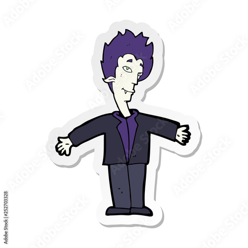 sticker of a cartoon happy vampire