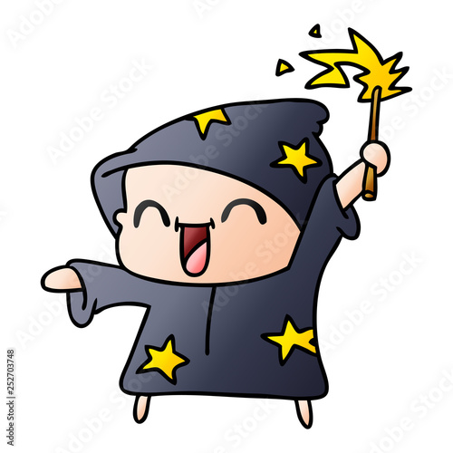 gradient cartoon of a happy little wizard