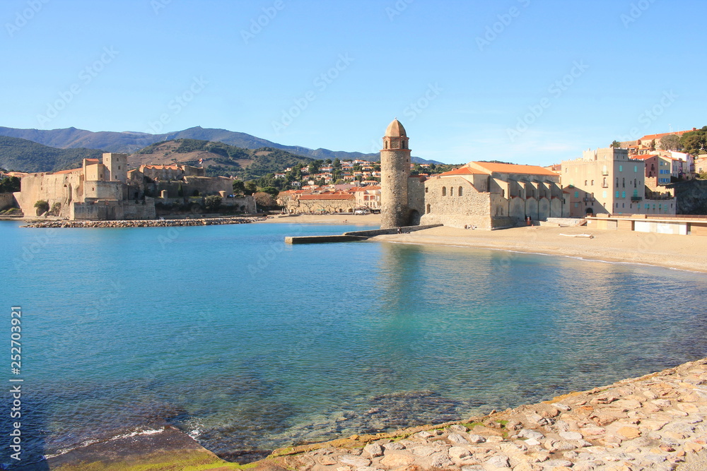 The famous Town of Collioure, in the foothills of the Pyrenees, located in Vermeille coast, the last stretch of the Rousillon coast before the Spanish border