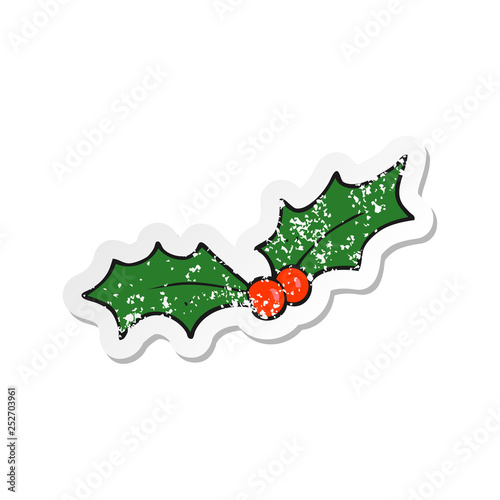 retro distressed sticker of a cartoon christmas holly