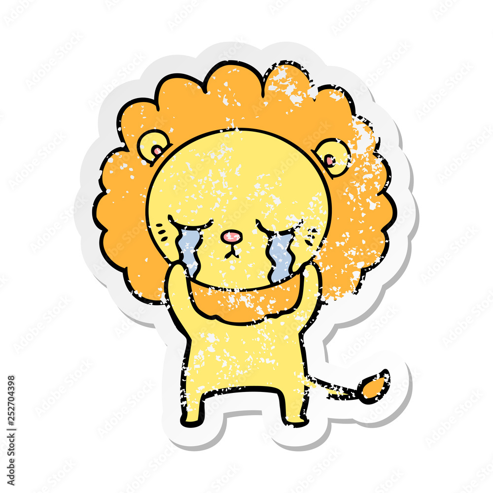 distressed sticker of a crying cartoon lion distressed sticker of a crying cartoon lion