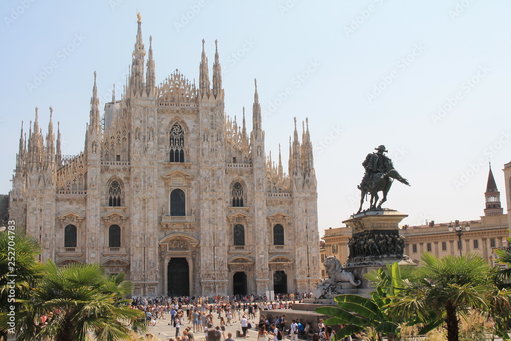 Piazza del Duomo, the main piazza of Milan and Cathedral-Basilica of the Nativity of Saint Mary, Lombardy, Italy