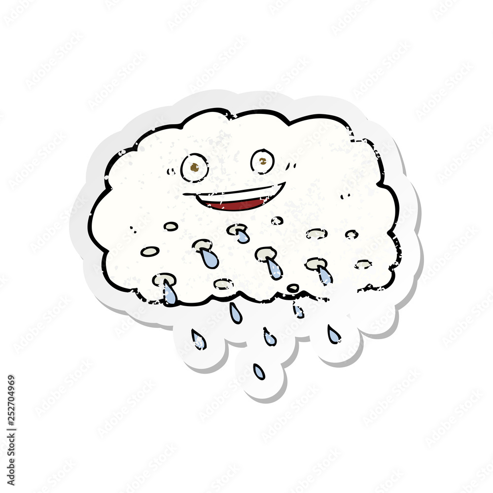 retro distressed sticker of a cartoon happy raincloud retro distressed sticker of a cartoon happy raincloud