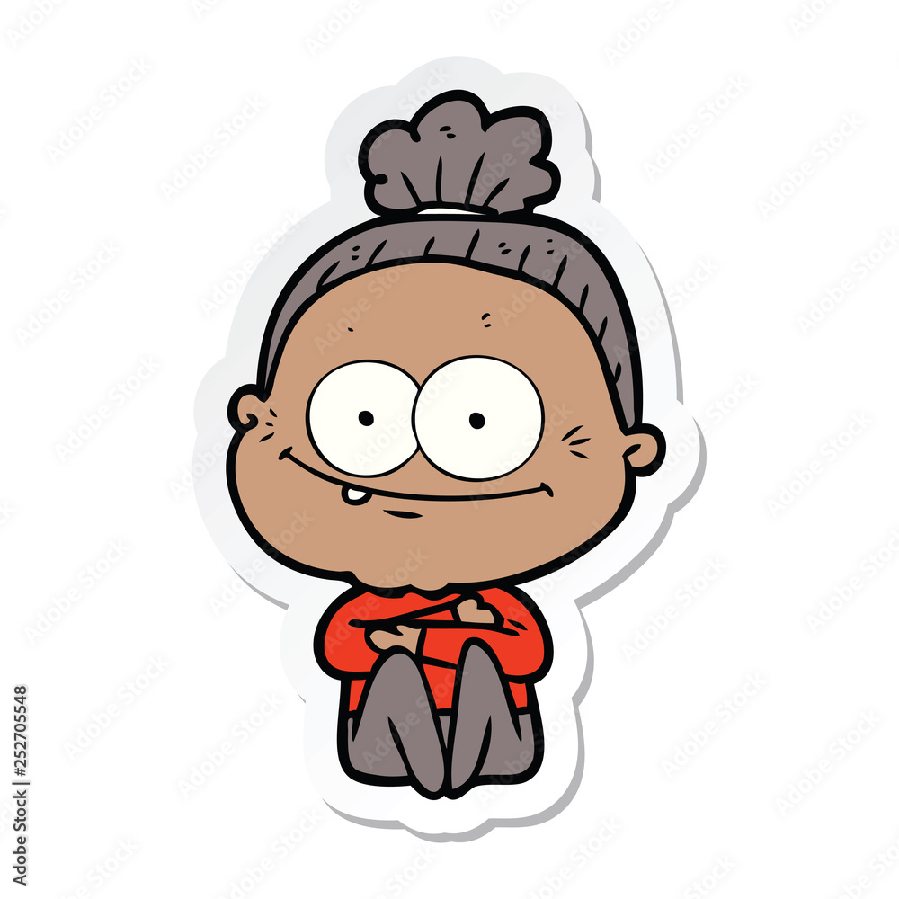 sticker of a cartoon happy old woman