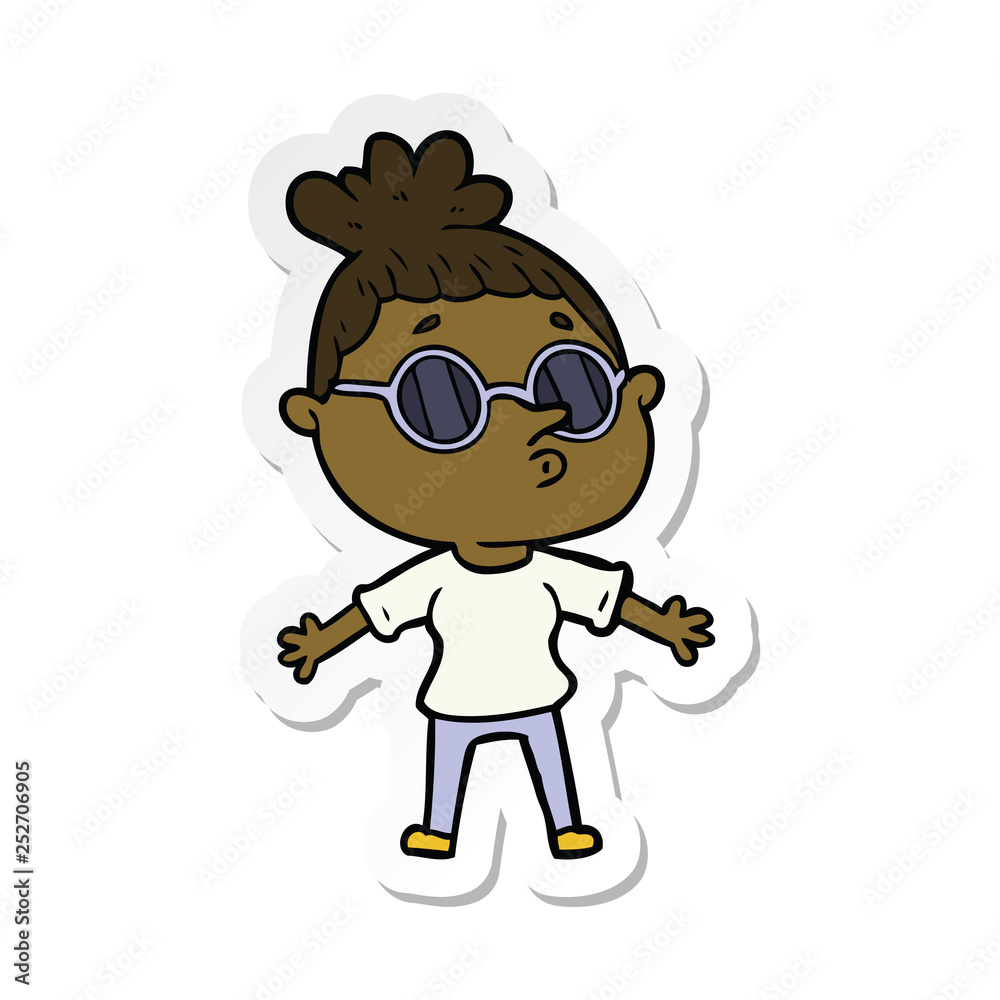 sticker of a cartoon woman wearing sunglasses sticker of a cartoon woman wearing sunglasses