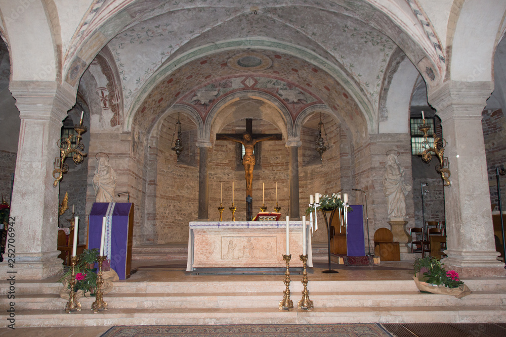 Altar of the lower church San Fermo Maggiore in Verona, Veneto, Italy.