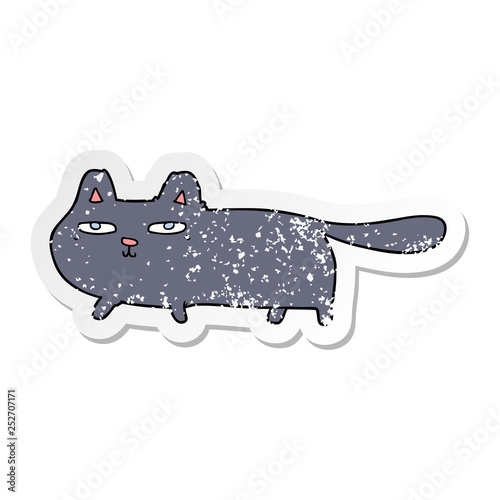 distressed sticker of a cartoon sly cat