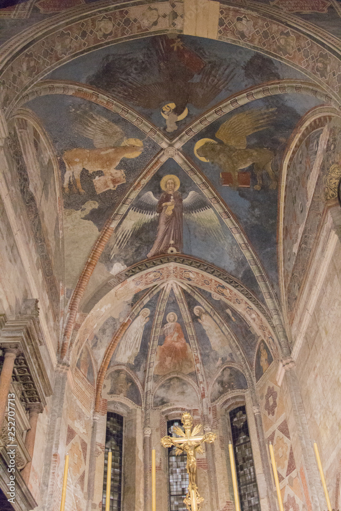 Ceiling frescoes in the upper church San Fermo Maggiore in Verona, Veneto, Italy.