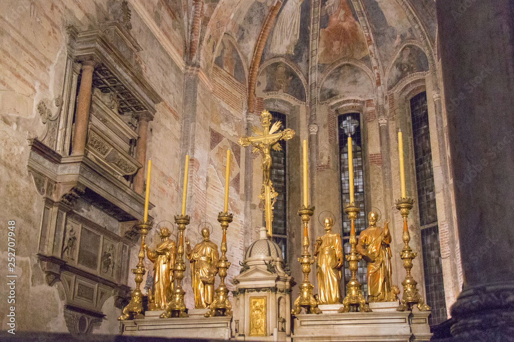 Altar of the upper church San Fermo Maggiore in Verona, Veneto, Italy.
