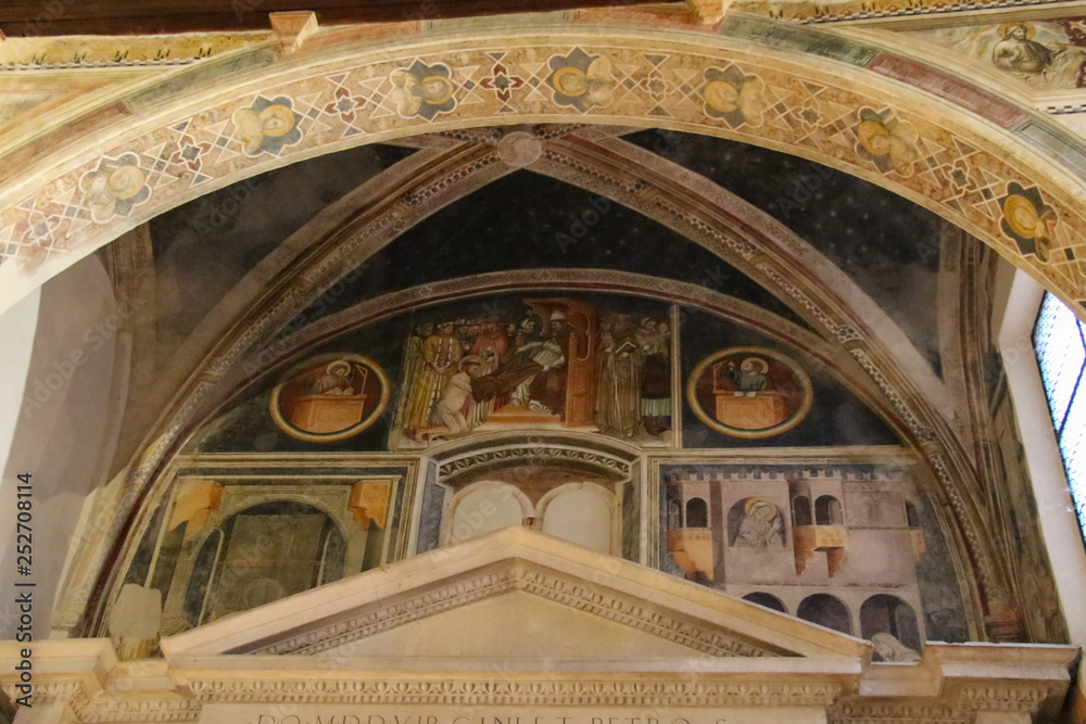 Ceiling frescoes in Alighieri Chapel of the upper church San Fermo Maggiore in Verona, Veneto, Italy.