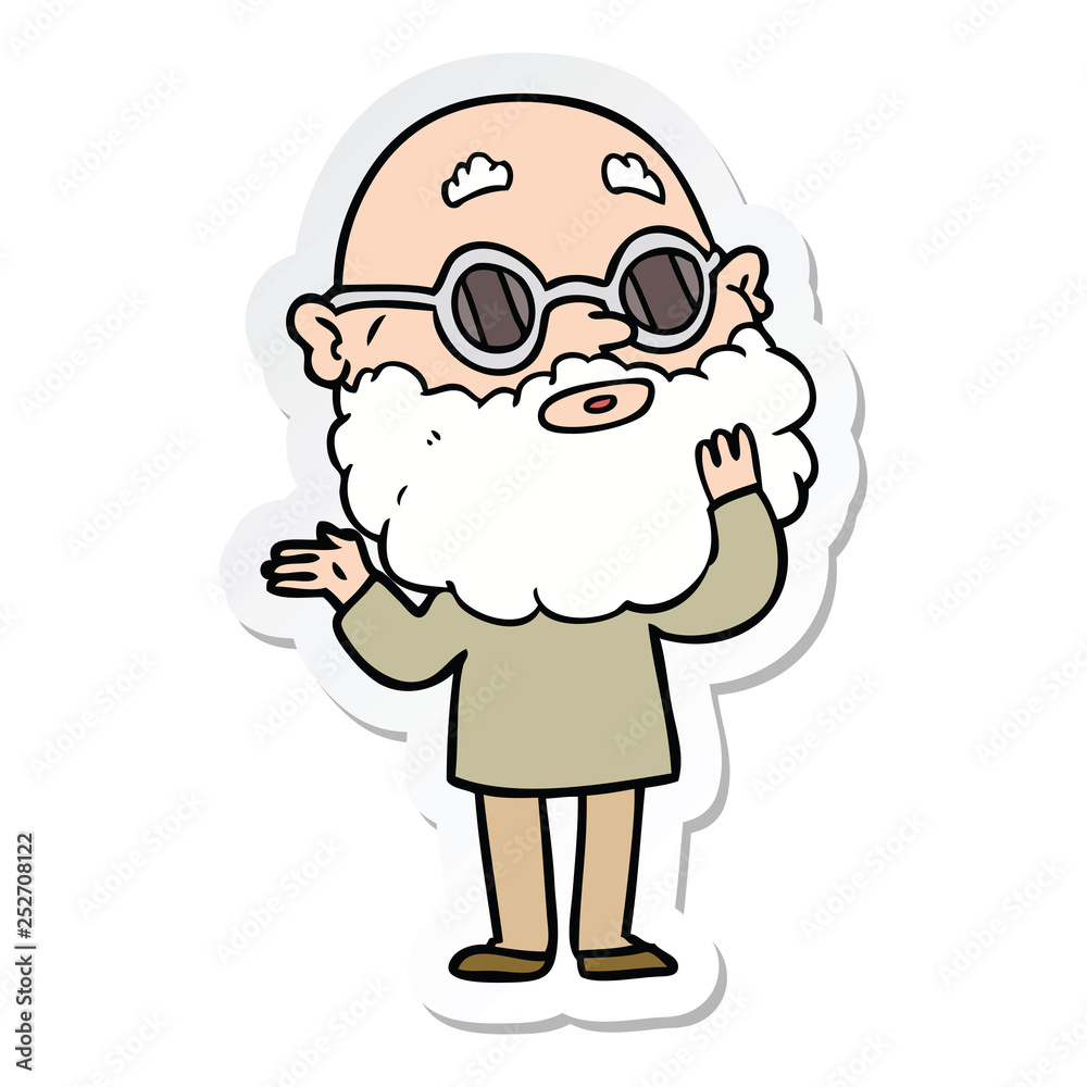 sticker of a cartoon curious man with beard and glasses