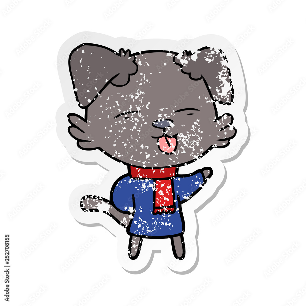 distressed sticker of a cartoon dog sticking out tongue distressed sticker of a cartoon dog sticking out tongue