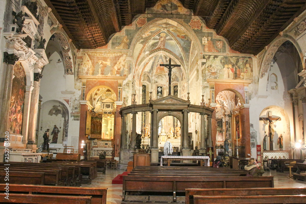 Interior of the upper church San Fermo Maggiore in Verona, Veneto, Italy.