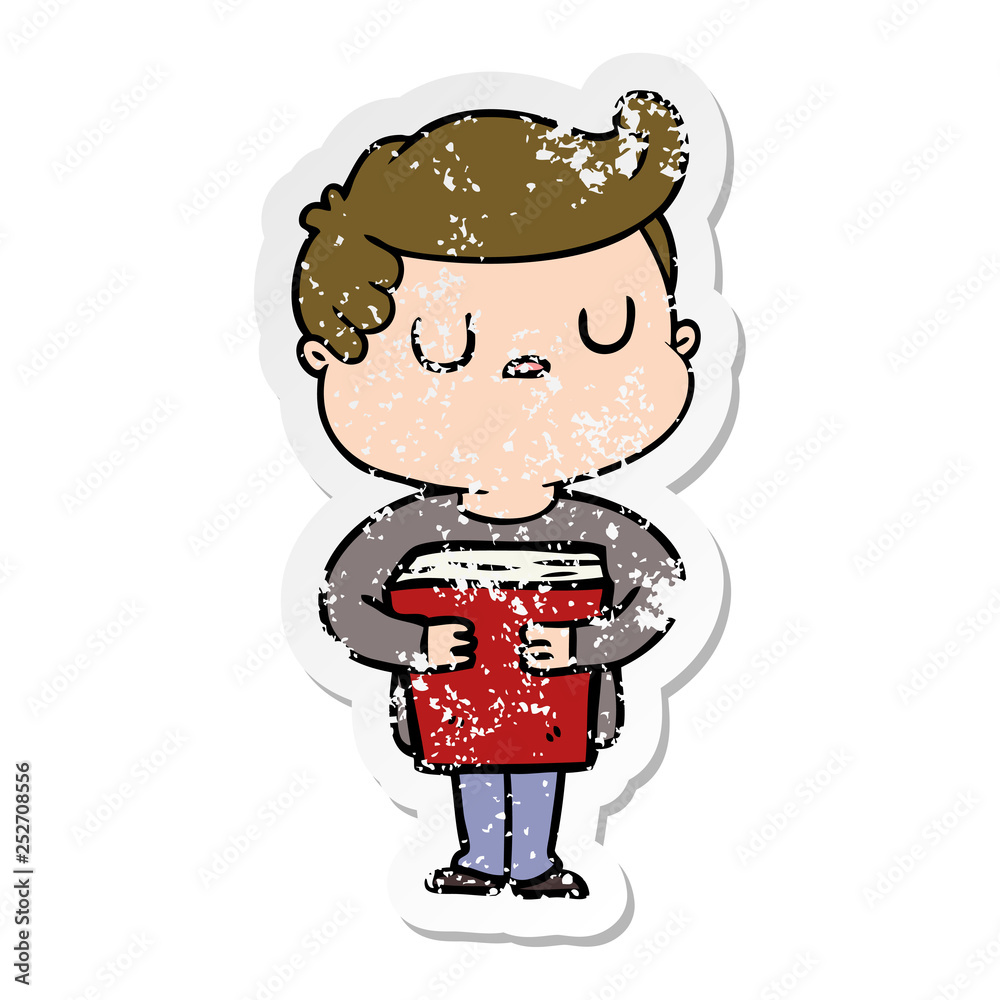 distressed sticker of a cartoon aloof man distressed sticker of a cartoon aloof man
