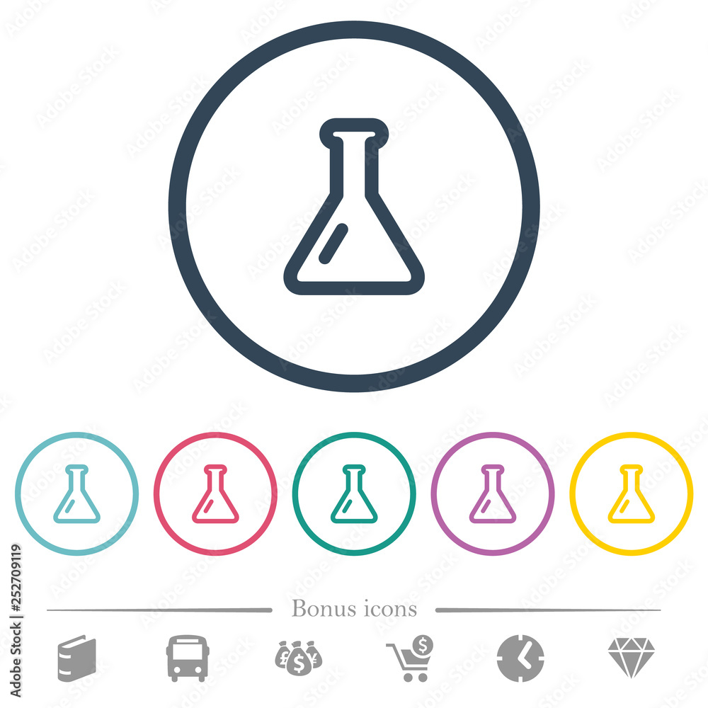 Empty flask flat color icons in round outlines Empty flask flat color icons in round outlines
