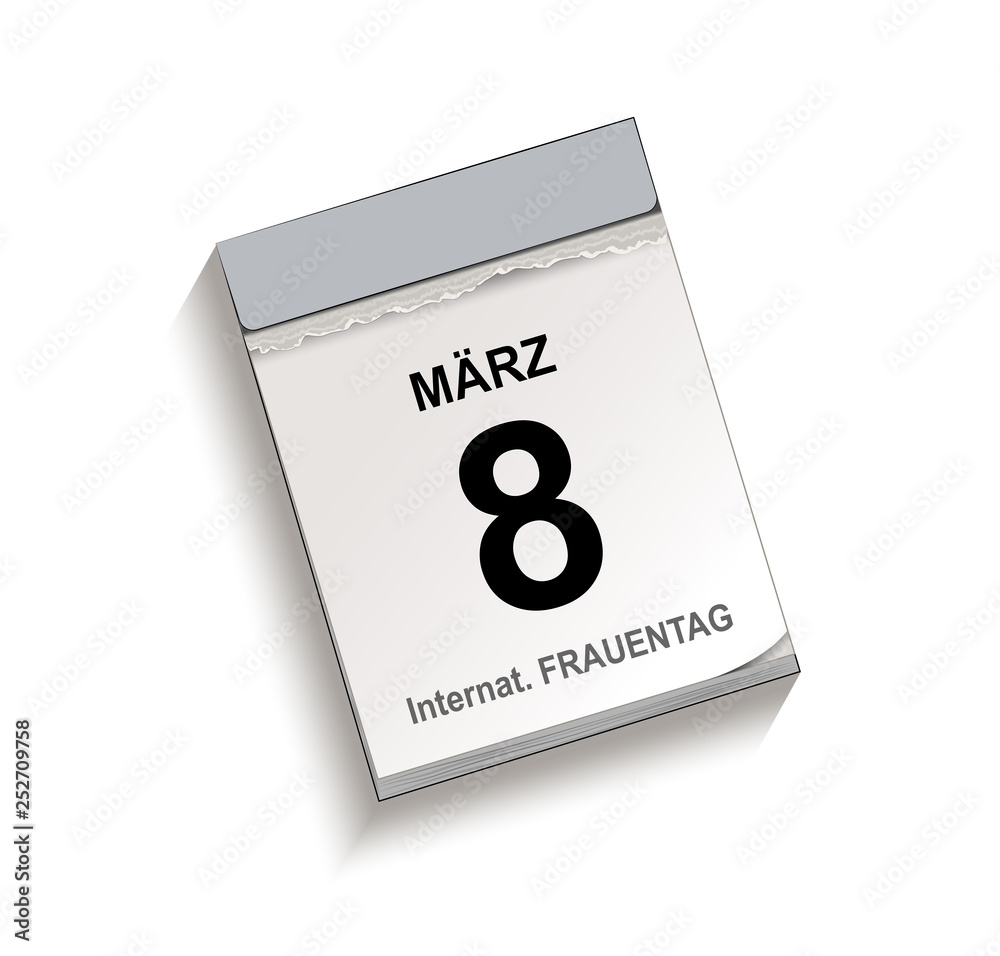Kalender, Abreißkalender mit Datum 8 März, Internationaler Frauentag
