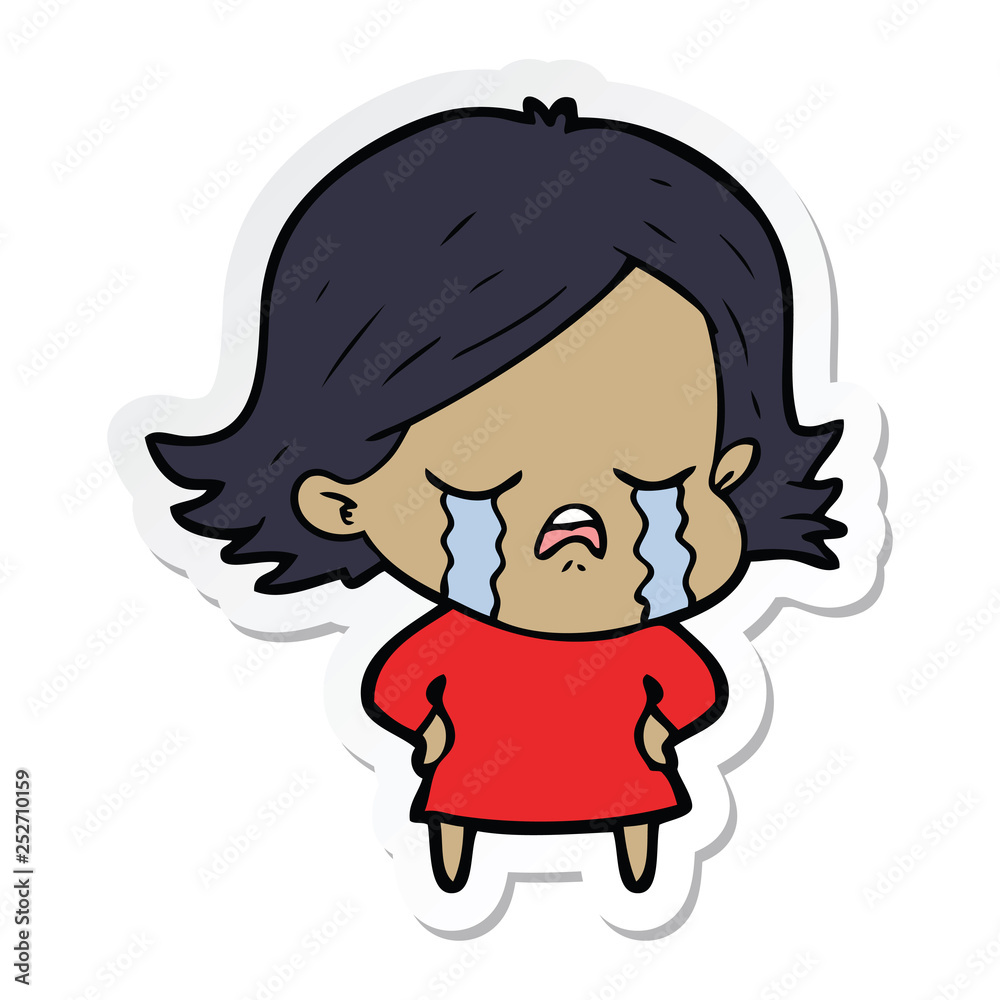 Obraz premium sticker of a cartoon girl crying
