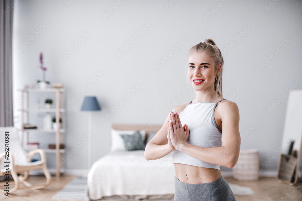 Portrait of young smiling yogi woman practicing yoga, meditating. Portrait of young smiling yogi woman practicing yoga, meditating.