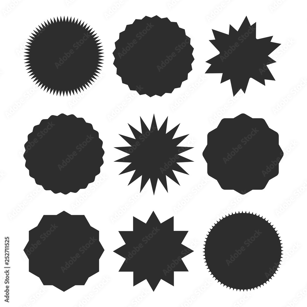 Promo sale starburst marks or sticker label icon set. Price quality tag badge for blank template