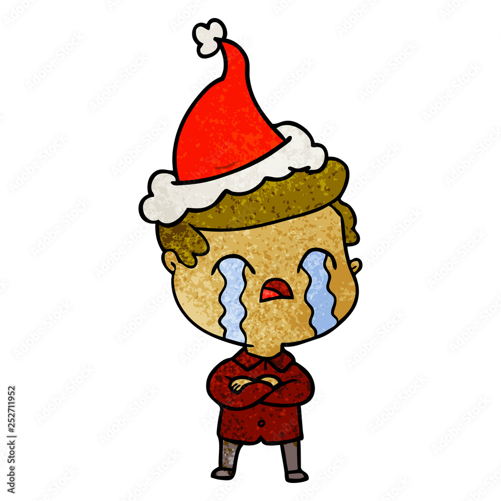 textured cartoon of a man crying wearing santa hat textured cartoon of a man crying wearing santa hat