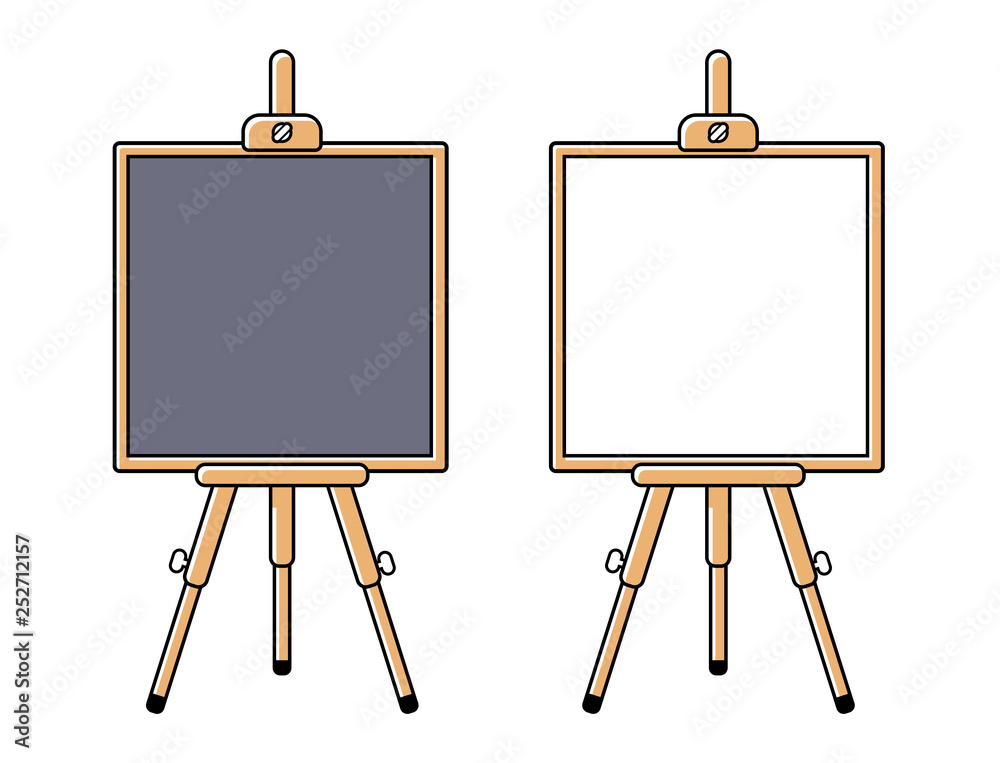 Easel with black and white blank board isolated Easel with black and white blank board isolated